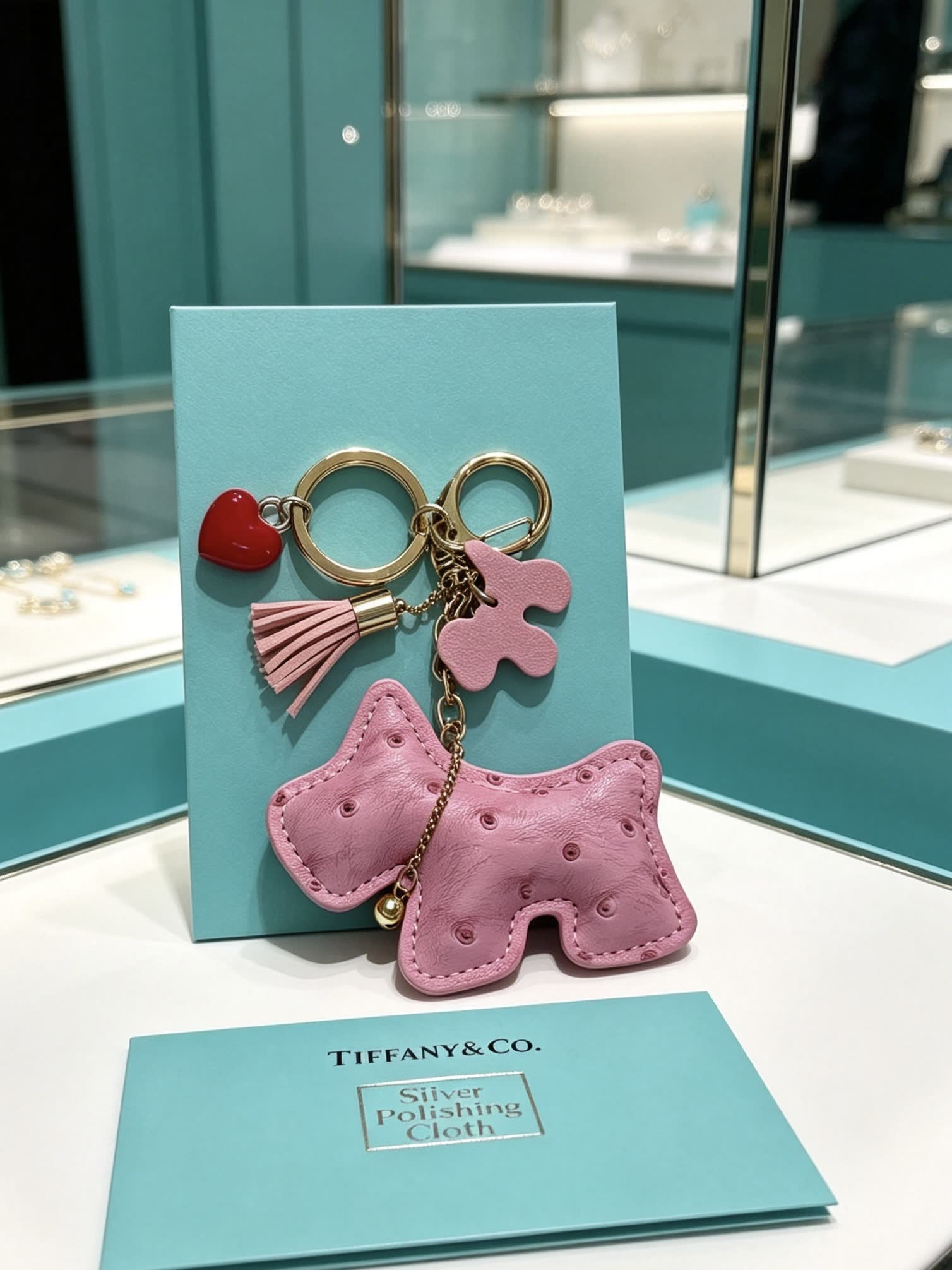 Tiffany & Co. Pink Dog Charm Keychain